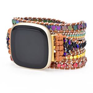 Bracelet de montre de remplacement perlé fait à la main pour <span class=keywords><strong>Fitbit</strong></span> Versa 3 2 1 Style bohème, bijoux rétro, 20mm 22mm - Product Image 4