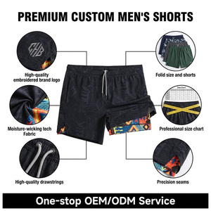 Pantalones Cortos Deportivos Casuales con Logotipo Personalizado para Hombre, Tela <span class=keywords><strong>El</strong></span>ástica, Bolsillos Traseros con Cremallera, para Verano, Gimnasio, Entrenamiento, con Presilla para Toalla - Product Image 3