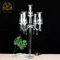 Centre de Table Mariage en Cristal à 5 Bras Chandelière en Verre Tempête Chandelier Support Autres Décorations de Mariage