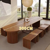 Table à manger ovale extensible et pliable en bois massif 3m, haut de gamme, style médiéval et mi-siècle, pour maisons d'hôtes, hôtels, villas