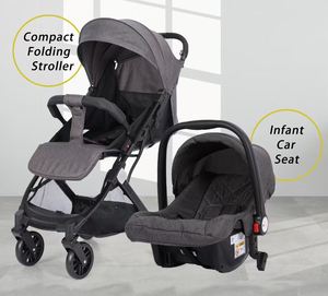 Sistema di Viaggio 3-in-1 per Bambini: Passeggino, <span class=keywords><strong>Seggiolino</strong></span> <span class=keywords><strong>Auto</strong></span> con Imbracatura a 5 Punti, Reclinabile, Chiusura a <span class=keywords><strong>un</strong></span> Pulsante, Telaio Pieghevole in Acciaio al Carbonio - Product Image 1