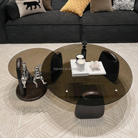 Ensemble Table Basse Salon Italien Luxe Léger, Table de Thé Moderne Créative Ronde Combinaison avec Base en Bois, Table Centrale et d'Appoint