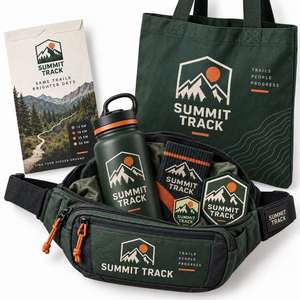 Kit de Insignias Personalizadas para Participantes de Carreras de Montaña con Pin de Montaña, Parche Tejido, Calcetines para Botella y Riñonera - Product Image 2