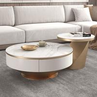 Meuble TV et table basse modernes de luxe léger en métal durable et écologique, avec plateau rond en ardoise, pour salon