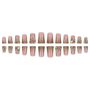 <span class=keywords><strong>Faux</strong></span> <span class=keywords><strong>ongles</strong></span> à presser transfrontaliers, style français, forme bec de canard, avec strass dorés et motifs papillon, pour nail art - Product Image 5