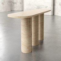 Table console en marbre haut de gamme Dream Home, pieds en colonne cannelée, plateau elliptique, table de couloir en pierre massif pour la décoration intérieure