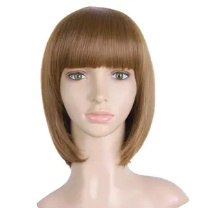 Perruques courtes noires et brunes de 12 pouces, perruques Bob rondes en fibre synthétique de qualité supérieure pour jeune femme