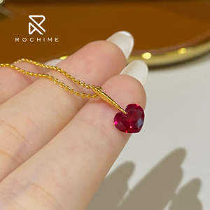 Rochime <span class=keywords><strong>Ruby</strong></span> Heart Halskette 925 Sterling Silber Rot Zirkon Feiner Schmuck für Frauen - Product Image 5