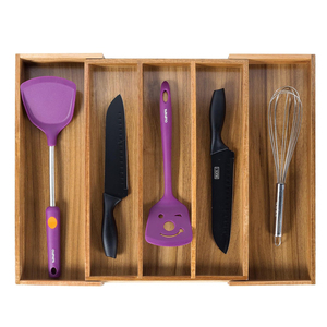 Organisateur de tiroir de cuisine en <span class=keywords><strong>bois</strong></span> d'acacia peu encombrant, porte-couverts extensible en <span class=keywords><strong>bois</strong></span>, plateau à couverts - Product Image 1