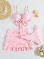 OEM dulce puro Rosa 3 piezas Bikini falda traje de baño conjunto señoras jóvenes Casual lindo traje de baño verano Hawaii ropa de playa