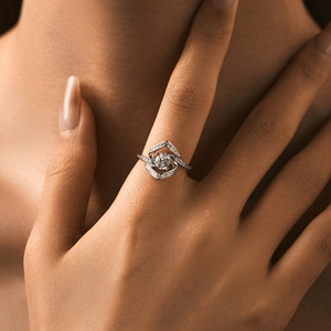 S925 <b>Silver</b> Women's Round Diamond Engagement <b>Ring</b> Geometric Pave Setting Prong Mount Romantic Style - Product Image 5
