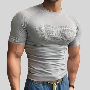 Maglietta da Palestra Compressiva da <span class=keywords><strong>Uomo</strong></span> LEKEPAI, Asciugatura Rapida, Top da Allenamento in Maglia, Vestibilità <span class=keywords><strong>Slim</strong></span>, Manica Corta, 97% Nylon 3% Spandex, Stampa Personalizzata OEM - Product Image 1