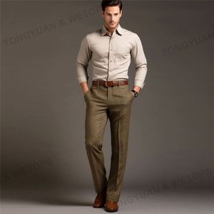 Schöne Stoff Wolle gewebte Hose für Männer Braunes Hemd und Hose Herren hose - Product Image 4