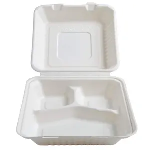 Sinh Thái Thân Thiện Bagasse Thức Ăn Nhanh Hộp Bán Buôn Mía Dùng Một Lần Bộ Đồ Ăn Bagasse 3 Ngăn Container Thực Phẩm Phân Hủy Sinh Học