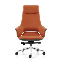 Chaise de bureau exécutive contemporaine ergonomique en cuir avec appui-tête fixe, accoudoirs fixes, rotation à 360°, dossier haut et large pour bureau à domicile
