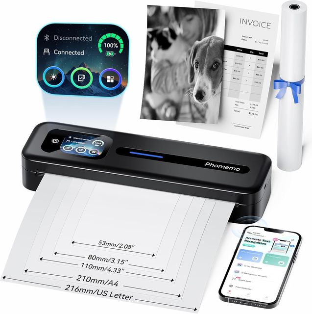 Phomemo M832D Touchscreen A4 Wireless Thermal Inkless Printer 300DPI Portable Rechargeable 1200mAh for Business Travel Office