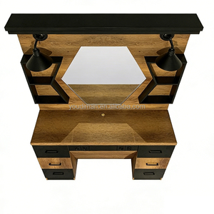 Station de maquillage et de coiffure de salon <span class=keywords><strong>avec</strong></span> <span class=keywords><strong>miroir</strong></span> hexagonal, offrant un grand espace de rangement et personnalisable. - Product Image 4