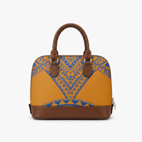 Tas Selempang Wanita Motif Geometris Suku Samoa Kepulauan Pasifik, Bahan Kulit Sintetis, Ritsleting, Pegangan Atas, Model Satchel