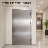 Porte en acier inoxydable polymère sur mesure, finition brossée 304, pour entrée intérieure de bâtiment, appartement, usage commercial, OEM, directement de l'usine