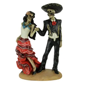ตุ๊กตาโครงกระดูกคู่เม็กซิกันเต้นรำเรซินสำหรับตกแต่งบ้านฮาโลวีน