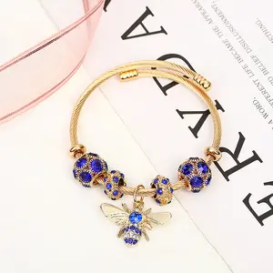 Hot Selling Jewelry Diamond And bead Charm Bracelet Gold Plated Stainless Steel BEE Bracelet