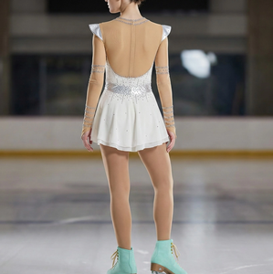 Эластичный купальник для художественной гимнастики для женщин и детей, костюм для выступлений на коньках с золотыми и серебряными стразами - Product Image 3