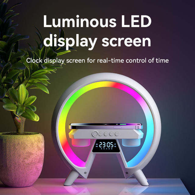 Maximum Size Speaker G Shape Levitating Speaker Multi in One X63 Wireless Charger Speaker with Atmosphere Light Clock Function