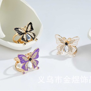 Hebilla para pañuelo con diseño de mariposa y pedrería, en colores negro, blanco y morado, accesorio de joyería de moda para chales y ropa, origen Jinhua - Product Image 3