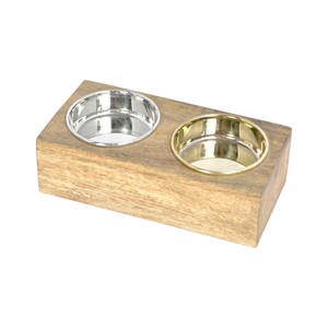 Mango Wooden <b>Cat</b>/Dog <b>Feeder</b> with Dual Stainless Steel Bowls Pet Dish Set with Stand for Water and food bowl - Product Image 1