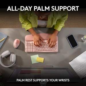 Teclado Ergonómico Inalámbrico de Membrana Plástica Wave Keys, Color Rosa, 104 Teclas con Reposamuñecas para Computadora Personal - Product Image 4