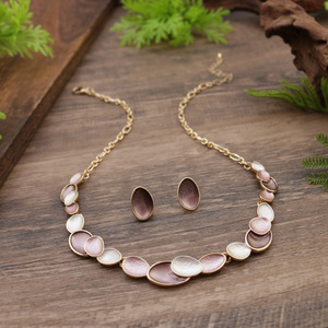 थोक क्लासिक सोने के तेल चित्रकला हार बालियां ने शादी दलों के लिए नई अवधारणा दीर्घवृत्त शैल छाया सेट किया - Product Image 2