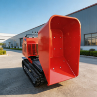 Mini-dumper chenillé compact 1200 kg à levage élevé, brouette motorisée sur chenilles, benne hydraulique auto-chargeante à moteur essence pour espaces étroits