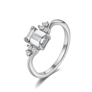 S925 Sterling <b>Silver</b> <b>Emerald</b> Cut Moissanite Classic Style <b>Ring</b> Side Stone Open Band Wedding Engagement Jewelry For Women Gift - Product Image 2