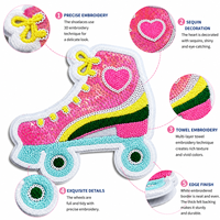 Patch brodé personnalisé en sequins et chenille pour patins à roulettes, thermocollant pour vêtements, vestes, sacs, chapeaux, décoration de mode enfantine