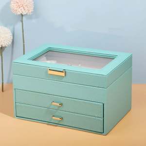 Bijoux en bois organisateur affichage lin velours anneau PU collier en cuir - Product Image 3