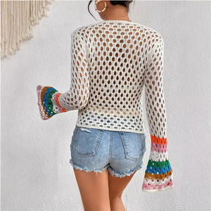 Cardigan da Donna Lavorato a Mano con Logo Personalizzato, Stile Boho all'Uncinetto, Motivo Floreale, Chiusura con Bottone Singolo, Antirughe, Asciugatura Rapida, per l'<span class=keywords><strong>Autunno</strong></span> - Product Image 5