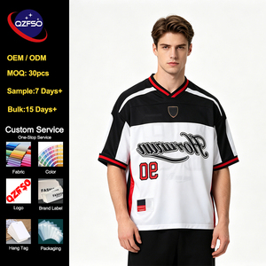 QZFSO Custom Hip Hop Vintage Sublimation Soccer T Shirt American Football Boxy CroppedTop Mesh Fabric Rugby Sport Jersey - Product Image 1