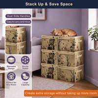 Grand bac de rangement pliable en tissu de lin de 22 litres avec couvercle rabattable et poignées, boîte de rangement pour vêtements et couvertures pour la maison