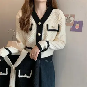 여성용 뜨개질을위한 도매 맞춤형 코어 원사 프랑스 복고풍 스타일 카디건 재킷