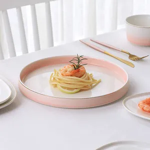 Su misura linea dorata sfumatura di rosa piatto in gres porcellanato bistecca pane dessert pasta piatto per la cerimonia nuziale