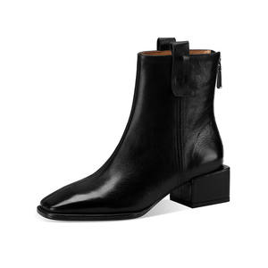 Botines de Mujer con Tacón Grueso y Punta Cerrada, Estilo Retro, de Cuero Genuino, para Todas las Temporadas, con Suela de Goma - Product Image 1