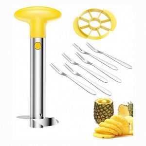 Easy Fruit Kitchen Gadgets Pine Knife Stem Remover Manual Stainless Steel Pine <b>Cutter</b> Slicer with Forks - Product Image 1