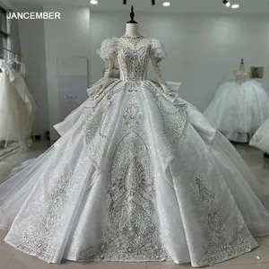 Jancember XS038 Puff Sleeve Heavy Sequined Wedding Dresses Bridal Gown