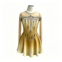 Robe de patinage artistique à paillettes dorées dégradées avec strass, manches longues et jupe en maille pour enfants et adultes, performance de patinage sur glace