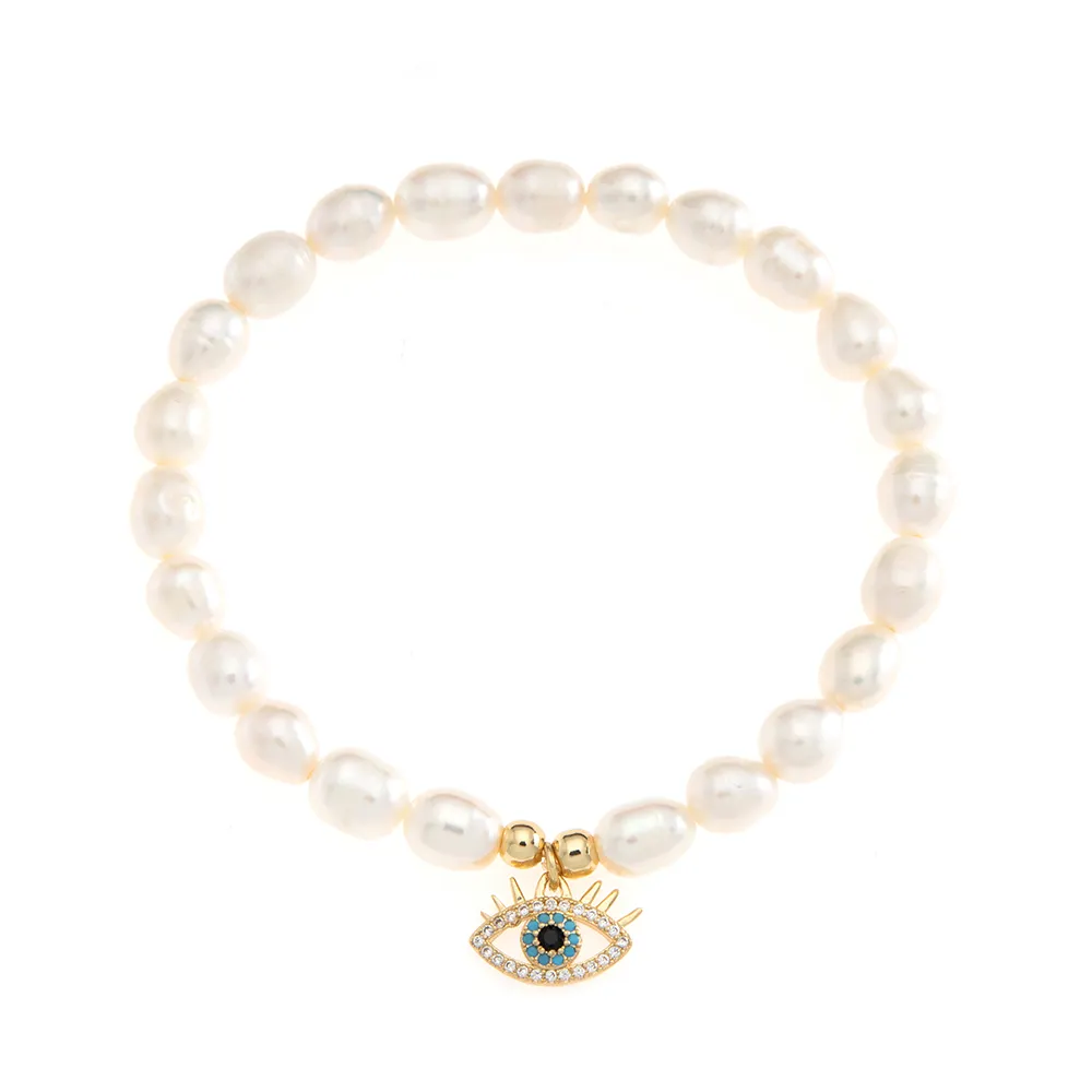 charm pendant evil- eye sun hand smile face natural freshwater pearl handmade beaded bracelet