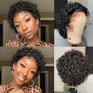 Perruque brasiliano corto Pixie Cut parrucca anteriore in pizzo riccio per le donne nere capelli umani Pixie Curls chiusura parrucca Tpart Pixie <span class=keywords><strong>parrucche</strong></span> - Product Image 3