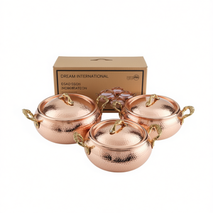 Hammered Copper Cookware <b>Set</b> with Brass Handles and Lids Handcrafted Traditional Kitchenware for Cooking and Elegant Serving - Product Image 1