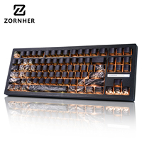 Zornher ZH870 80% Wireless Gaming Mechanical Keyboard Black Custom Creamy Sound Wave of Kanagawa Keycaps Hot Swappable RGB