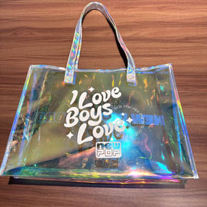 Sac fourre-tout holographique transparent imperméable en PVC irisé avec impression de logo personnalisé avec poignée - Product Image 6