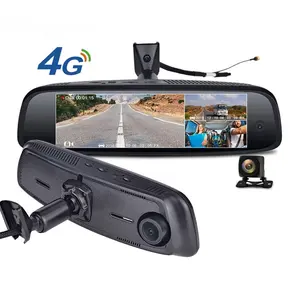 3 كاميرات الرؤية الخلفية كاميرا في مرآة السيّارة 8 بوصة تعمل باللمس شاشة مسجل دي في أر 4G سيارة الروبوت نظام تحديد المواقع صندوق أسود للسيارة الخاصة جبل